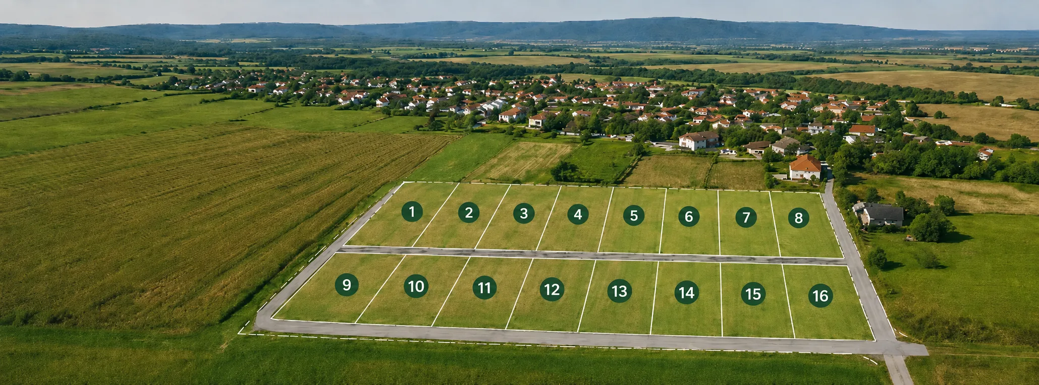 Aerial view of the 16 Vinice Choča building plots
